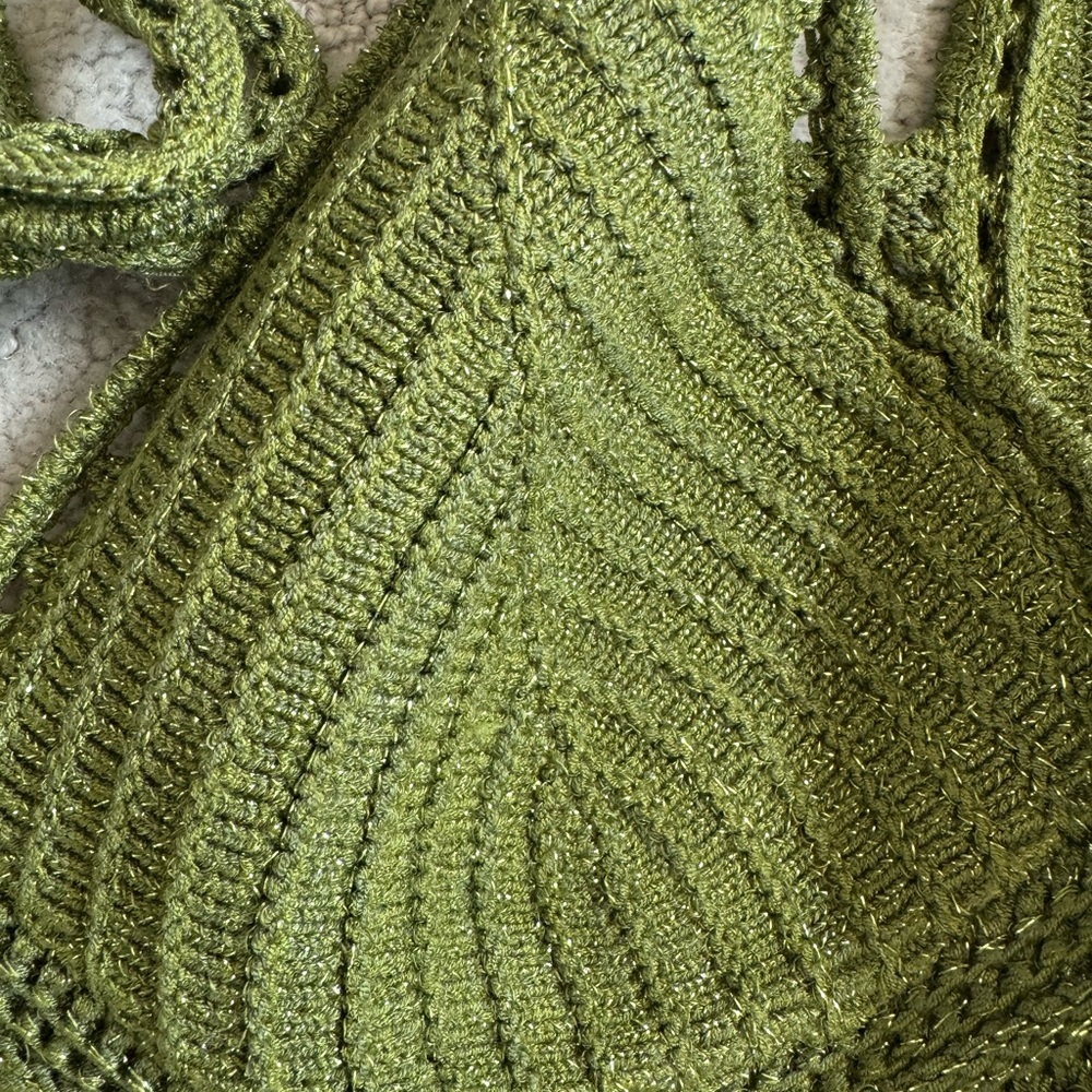 Torn by Ronny Kobo Madi Dress in metallic green sexy beach crochet midi sz m - Picture 13 of 15